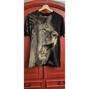 San Diego Zoo Size Adult Small Lion Shirt Full Front Coverage Black Souvenir EUC